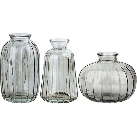 Lot de 3 petits vases décoratifs modernes/vintage, mignons et minimalistes, pour la décoration intérieure (gris) (1/4)