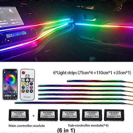 Kit de bande LED acrylique arc-en-ciel 18 en 1 / 22 en 1 pour éclairage d'ambiance intérieur de voiture Symphony (Symphony 6 en 1) - 213 couleurs RVB 64 - (1/5)