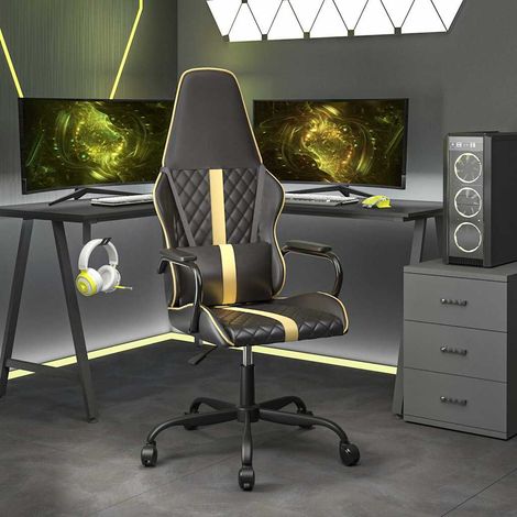 vidaXL Silla gaming con masaje cuero sintético dorado y negro (1/5)