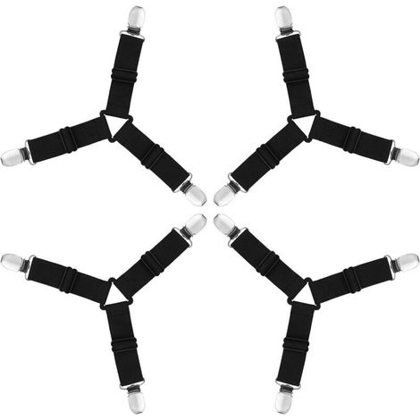 Sangles pour Draps de Lit, 4 Pièces Attache Drap Housse Triangle Attache Matelas élastique Tendeur de Draps Réglable Bretelles Sangle pour Matelas pour Draps, Matelas, Canapé-Noir (1/5)