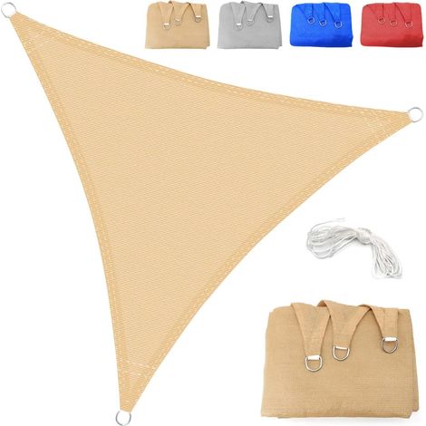 Voile d'ombrage 1x1x1m Triangulaire Respirant Toile Ombrage HDPE Protection UV 95% pour Patio Jardin Terrasse Extérieur Balcon avec Corde, Beige (Tailles sur Mesure Disponibles)