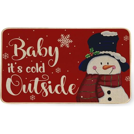 Tapis de porte de Noël 61 x 41 cm, tapis décoratif « Il fait froid dehors » pour bébé, tapis d'entrée/porte d'entrée/usage intérieur/extérieur avec motif bonhomme de neige. (1/5)