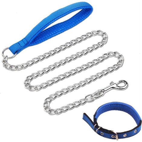 Laisse pour chien à mailles serrées, résistante et anti-morsure, avec poignée rembourrée et confortable, pour chiens moyens et grands, bleue. (1/5)