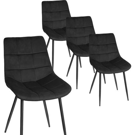 Pack de 4 Sillas de Comedor Asiento de Terciopelo, Silla Tapizada Metálica Sillón con Respaldo Silla de Cocina - Negro (1/5)