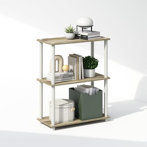Étagère, Bibliothèque À 3 Niveaux avec Présentoir Compact Multifonctionnel, 29,5 x 60 x 75 cm, Idéale pour Le Salon, La Chambre Ou Le Bureau, Chêne Sonoma/Blanc. (1/5)