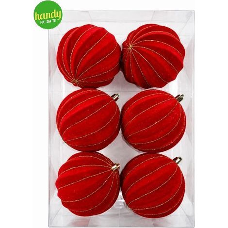 Box 6 Sfere GTR Velluto Rosso Ø 10 cm con Filo Oro