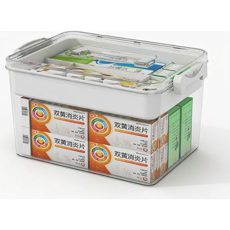 Boite a medicaments de rangement a deux etages, gris transparent (1/5)