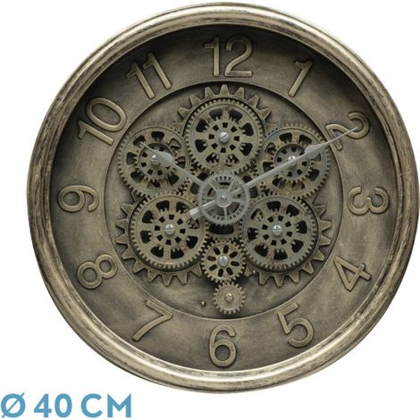 Reloj de pared ATARFE oro rústico 40x40x7 cm engranajes con movimiento