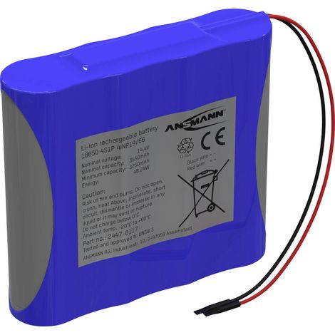 Ansmann 4S1P Pack de piles rechargeables 4x 18650 avec câble Li-Ion 14.4 V 3350 mAh