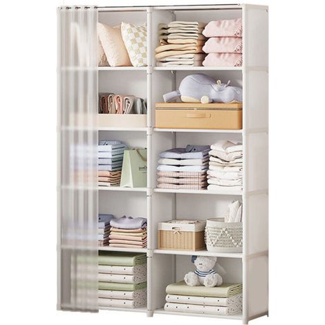 Bookshelf Storage 10 Compartments Cube Storage Cabinet Cube Storage Organizer for Books, Clothes, Toys, Boxes - White (1/2)