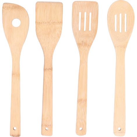 Lot de 4 ustensiles de cuisine : cuillère de cuisson, spatule carrée, spatule fendue ronde pour maison (1/5)