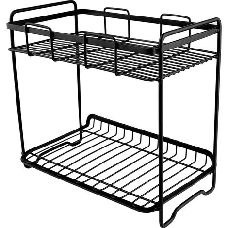 Étagère de rangement verticale en métal à double niveau, organisateur d'épices de cuisine (noir) (1/5)