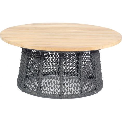 Lounge-Tisch Poison 100 cm rund Alu anth razit/Polyrope dunkelgrau/Teakholzplatte