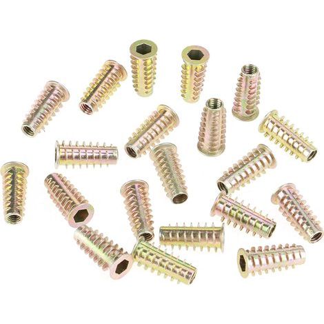 20 écrous à tête hexagonale en alliage de zinc M625 mm pour meubles, filetés pour inserts en bois (1/5)