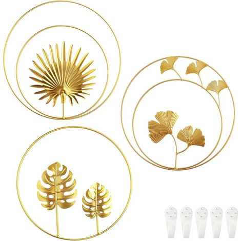 Ginkgo métal doré feuilles rondes de murs accrochées décorations salon filles chambre maison murale 3 pièces ensemble (1/5)