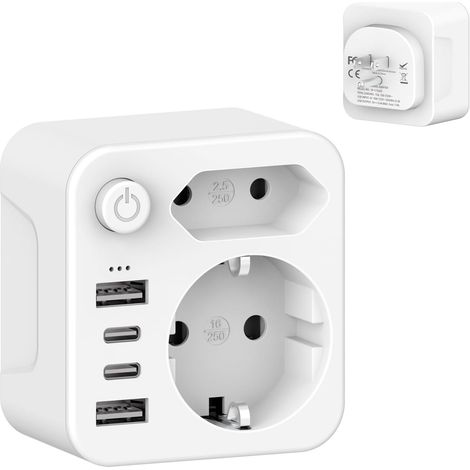 7 in 1Adaptateur Prise Americaine USA Canada Française Adaptateur de Voyage avec 2 USB-A et 2 USB-C 3.4A,Europe Francaise FR 2 Broches vers US 3 Broches pour Mexique Thailande Type B (1/5)