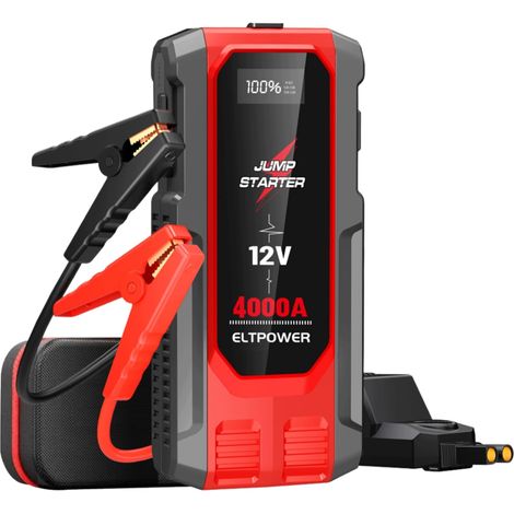 Booster Batterie Voiture 4000A Démarreur Batterie Voiture Portable 12V Démarreur Voitures Chargeur Batterie Voitures Jump Starter avec Lumière LED Chargeur USB Eclairage de Secours (1/5)