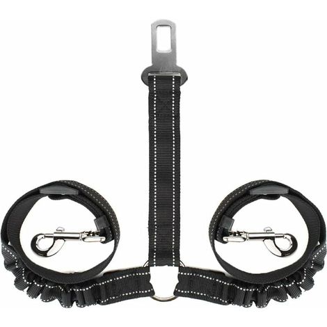 Ceinture de sécurité double pour chien en voiture, avec séparateur de laisse élastique et bande réfléchissante, idéale pour les voyages en voiture. (1/5)
