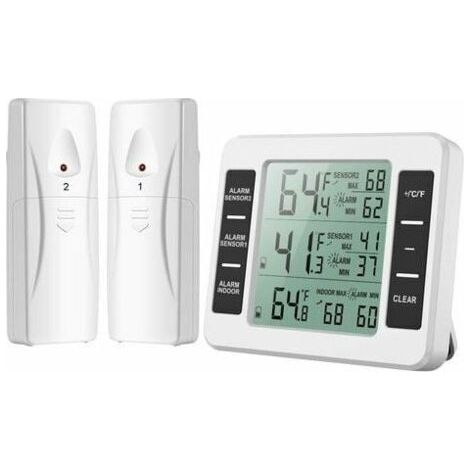 Termómetro für Nevera, Termómetro für Nevera con Alarma de Congelación, Termómetro Inalámbrico für Interiores y Exteriores con 2 Sensores, MIN/MAX y Alarma de Temperatura, Termómetro Conecta (1/5)