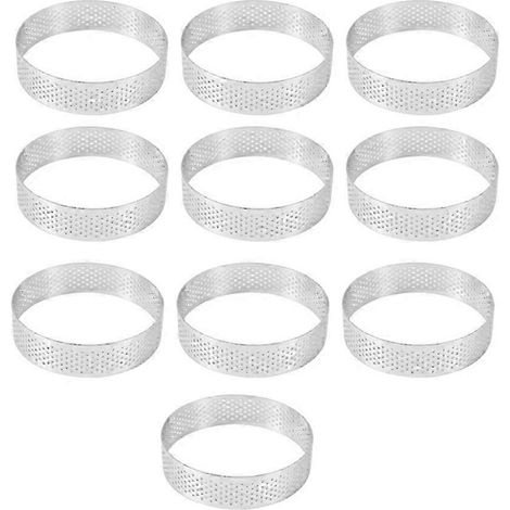 Lot de 10 cercles à tarte de 8 cm en acier inoxydable, cercles à tarte ronds perforés, moules à gâteaux, moules à mousse, moules de cuisine pour la pâtisserie (1/5)