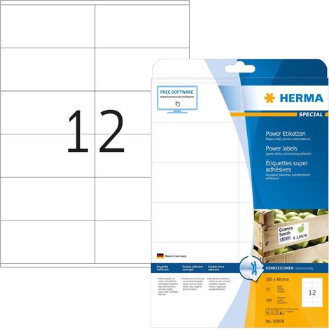 HERMA Etiketten A4 weiß 105x48 mm extrem haftend 300 St.