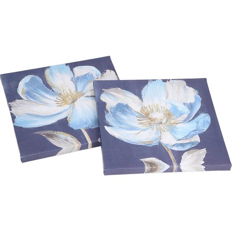 Décoration murale artistique fleurs, petit format avec cadre intérieur, lot de 2 toiles pour salon et entrée (1/5)