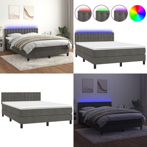 Sommier à lattes de lit avec matelas LED Gris foncé 140x190 cm - Lit Plateforme - Lit Capitonné - Lit Design - Lit Velours - Lit Avec Éclairage Led - Home & Living (1/5)