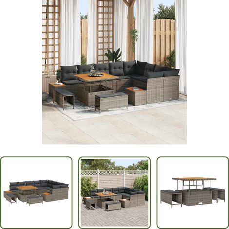 Poly-Rattan -  Gartensofa-set 12 pcs Grau Poly-Rattan (1/5)