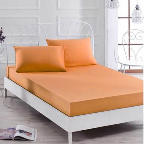 Couvre-lit élastiqué, 100 % coton, 140 x 200 cm, KDF, orange (1/2)