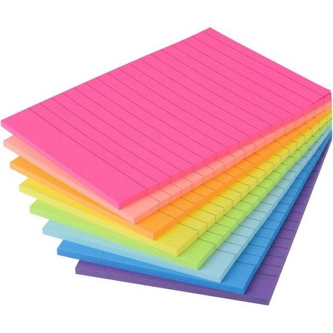 Notes adhésives 8 blocs 40 feuilles 100x150 mm couleurs néon variées (1/5)