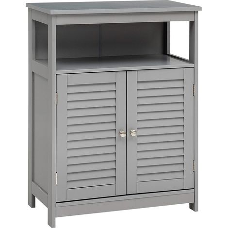 COSTWAY Armadietto del Bagno, Armadietto di Legno con Doppie Ante a Persiana e Mensola Regolabile, Armadio per Bagno Salone Camera da Letto (Grigio) (1/5)