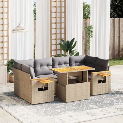 Set sofás de jardín 7 piezas y cojines ratán sintético beige vidaXL