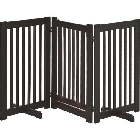 Barrière de sécurité pour chien autoportante, réglable et pliable, en bois brun foncé, protection optimale pour votre maison (1/5)