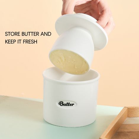 Pot à beurre en céramique blanche, boîte hermétique pour fromage, récipient de conservation style polystyrène (1/5)
