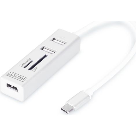 DIGITUS USB-C-Hub 3-Port 2.0-3xA2.0 1xReader in.Kabel weiß (DA-70243) (1/5)