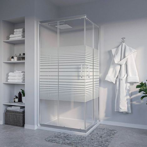 Box Doccia Angolare 2 Ante Scorrevoli 70x90 cm in Cristallo 6 mm H185cm Profilo Cromo (1/5)