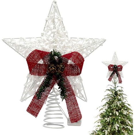 Cimier de sapin de Noël 2023 pour décoration de sapin de Noël, étoile de sapin de Noël à DEL avec minuteur, cimier en métal pour décoration d'intérieur (1/5)