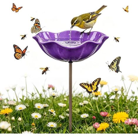 Mangeoire Oiseaux Exterieur,2026 Neu Bain Oiseaux Exterieur,Mangeoire Oiseaux Décoration pour Jardin,Métallique en Fonte (Violet) (1/5)