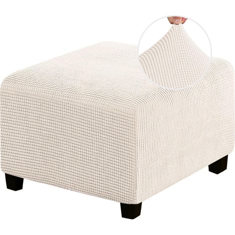 Elastischer Hockerbezug, quadratisch, geeignet für Wohnzimmerhocker. Elastischer Hockerbezug aus dickem, kariertem Jacquard-Stoff mit elastischem Saum (mittlere Größe, elfenbeinfarben).