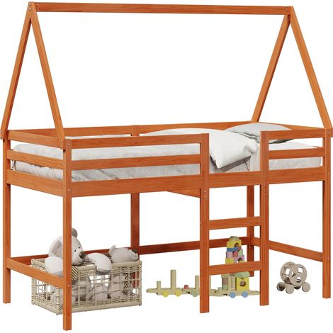Loft Bed Frame Wax Brown 90 x 190 cm Solid Pine Wood vidaXL (1/5)