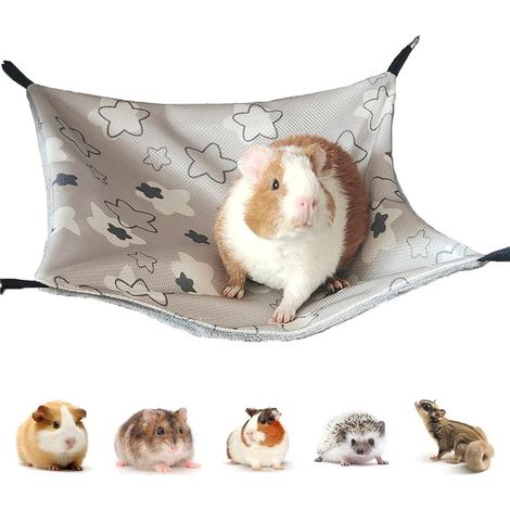 Hamac Cochon d'Inde Soie Glacée 34 x 34Cm Hamac Rongeur Ajustable Cage Furet Cabane Étoile Cochon d'Inde Lit Lapin Design Double Face Balançoire pour Lapin Hamster Chinchilla (1/5)