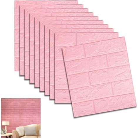 Stickers Muraux Brique 3D, 10pcs 35×38.5cm 3D Brique de Pierre Brique Fond d'écran Décoradif Imperméable, Rose (1/4)