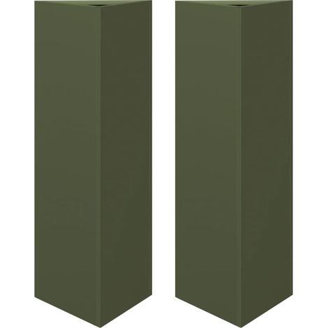 Vaso per fioriera aiuola rialzata piante fiori giardino terrazze set di 2 triangolari oliva 30 x 26 x 75 cm verde acciaio 020039089
