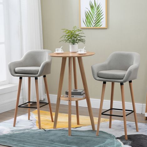 Ensemble de 2 tabourets de bar avec repose-pieds, en bois massif, 55 cm x 48 cm x 100 cm, beige