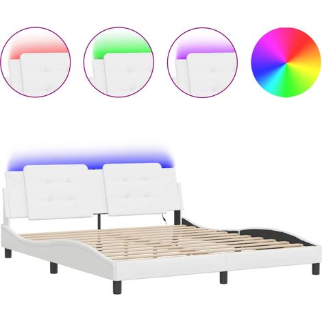 Lit double - lit simple - Cadre de lit avec LED Zadar blanc 180x200 cm fr5324 - Maison La Vie (1/5)