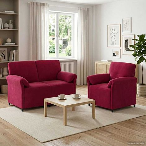 vidaXL Ensemble de Canapés 2 pc Bordeaux Velours (1/5)