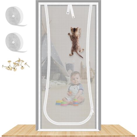 Porte Moustiquaire pour Chat, 91X208cm, avec Fermeture Éclair (1/5)
