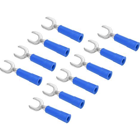10 Stück Gabel- und Bananenstecker, Messing, PVC-Optik, 4 mm Bohrung, 8 mm U-förmiger Stecker, blau (1/5)