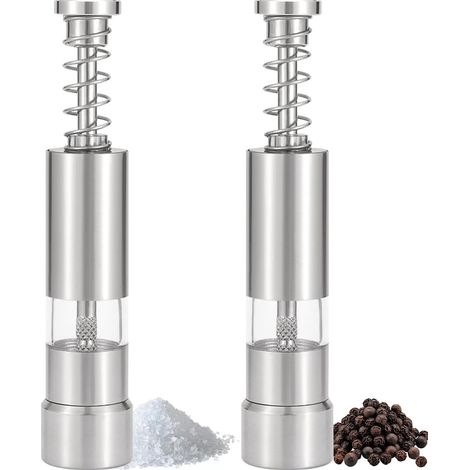 Moulin à sel et à poivre en acier inoxydable deux pièces - réutilisable, actionnable d'une seule main, mécanisme résistant à l'humidité - pour la cuisine et la salle à manger (ustensiles de cuisine ar (1/5)