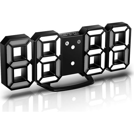 Réveil numérique LED 3D, affichage de la date et de la température au format 12/24 heures, adaptateur secteur USB (1/3)